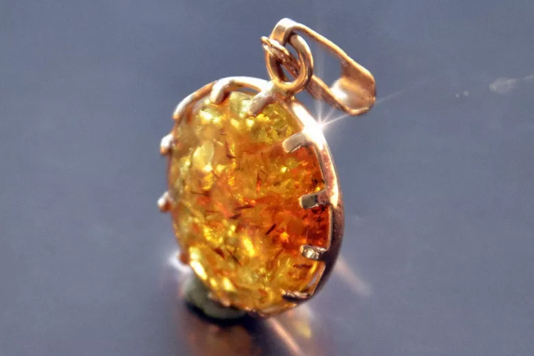 "Genuine Amber Pendant in 14K Vintage Rose Gold" vpab001 vpab001